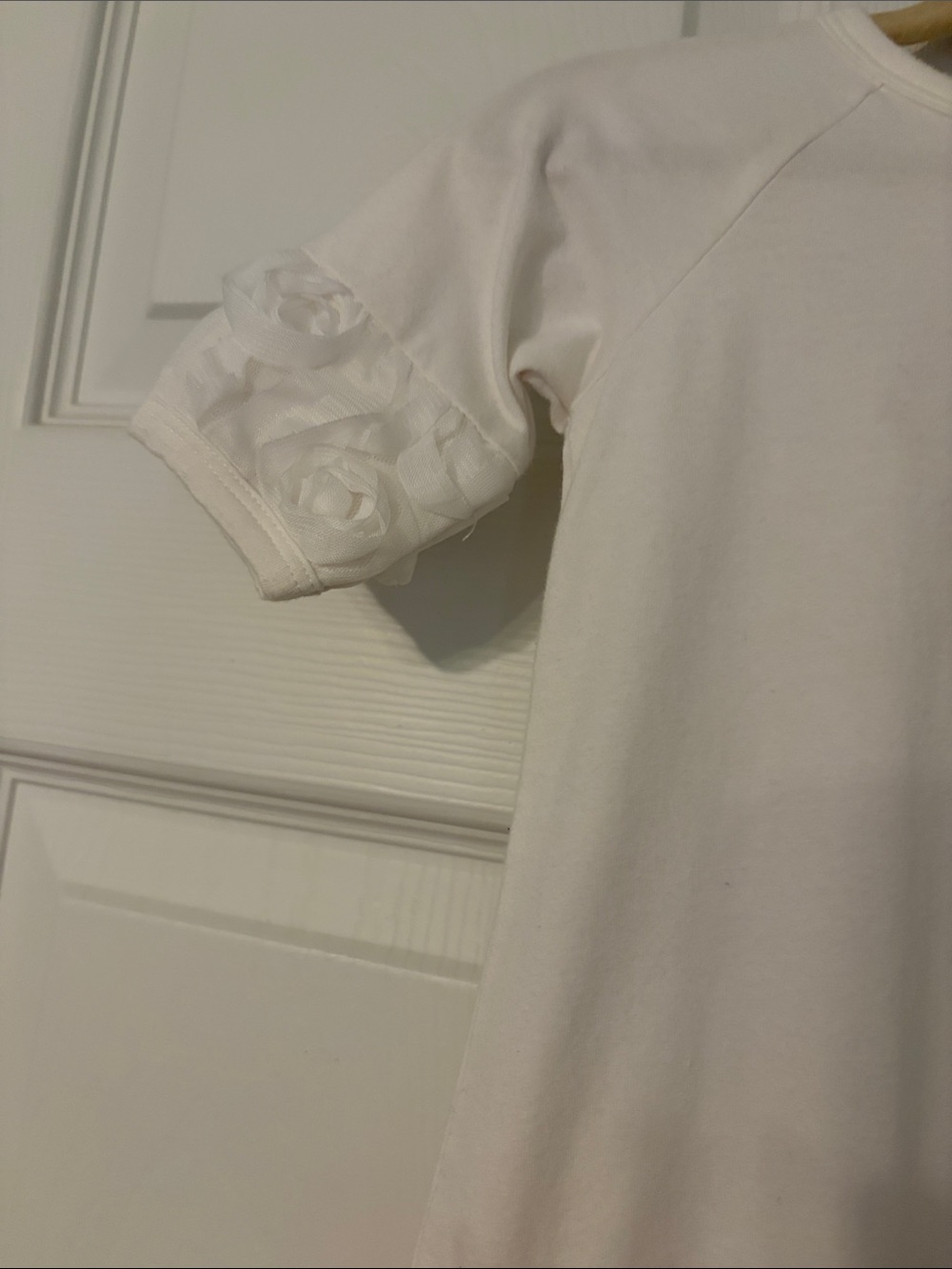 White Baby Gown Stephan Baby with Pink Rose and Olive Satin Bow Size 0-6 Months - Picture 4 of 9